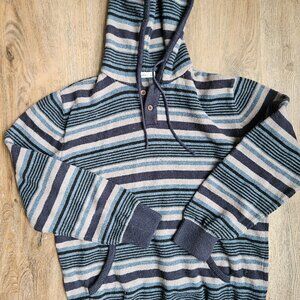 Katin Mens Blue Striped Hoodie Cotton/Wool Blend Size Large